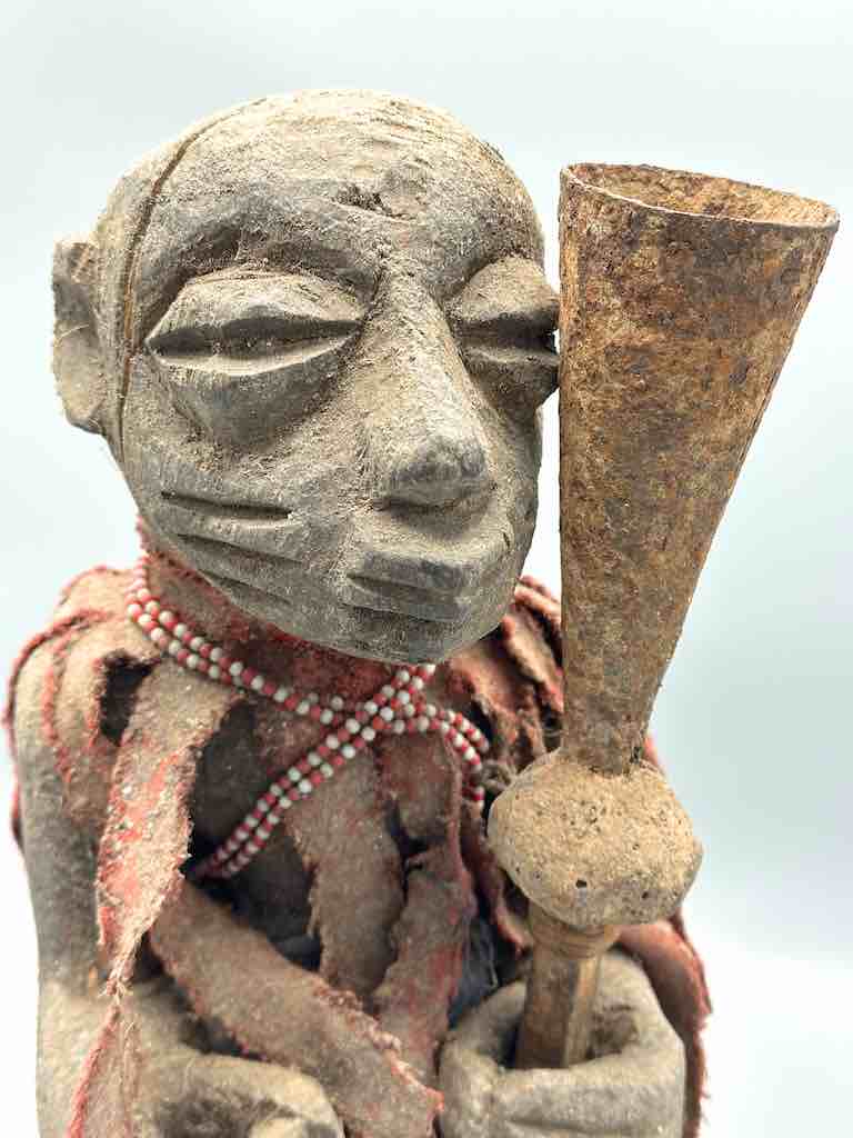 Vintage Fon Standing Man Large Penis Holding Gong Fetish Statue | 15" - Benin