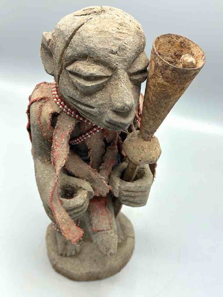 Vintage Fon Standing Man Large Penis Holding Gong Fetish Statue | 15" - Benin