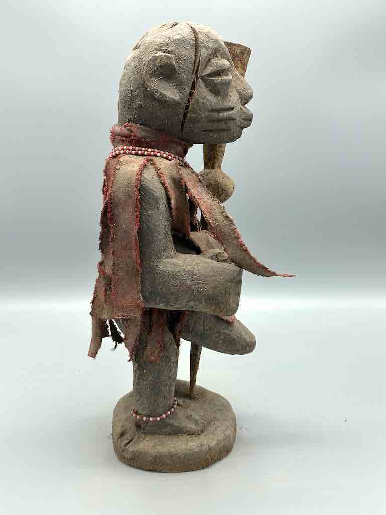 Vintage Fon Standing Man Large Penis Holding Gong Fetish Statue | 15" - Benin