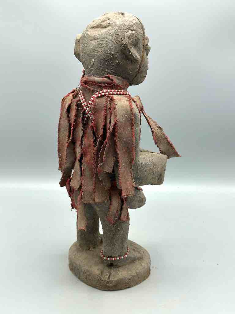 Vintage Fon Standing Man Large Penis Holding Gong Fetish Statue | 15" - Benin