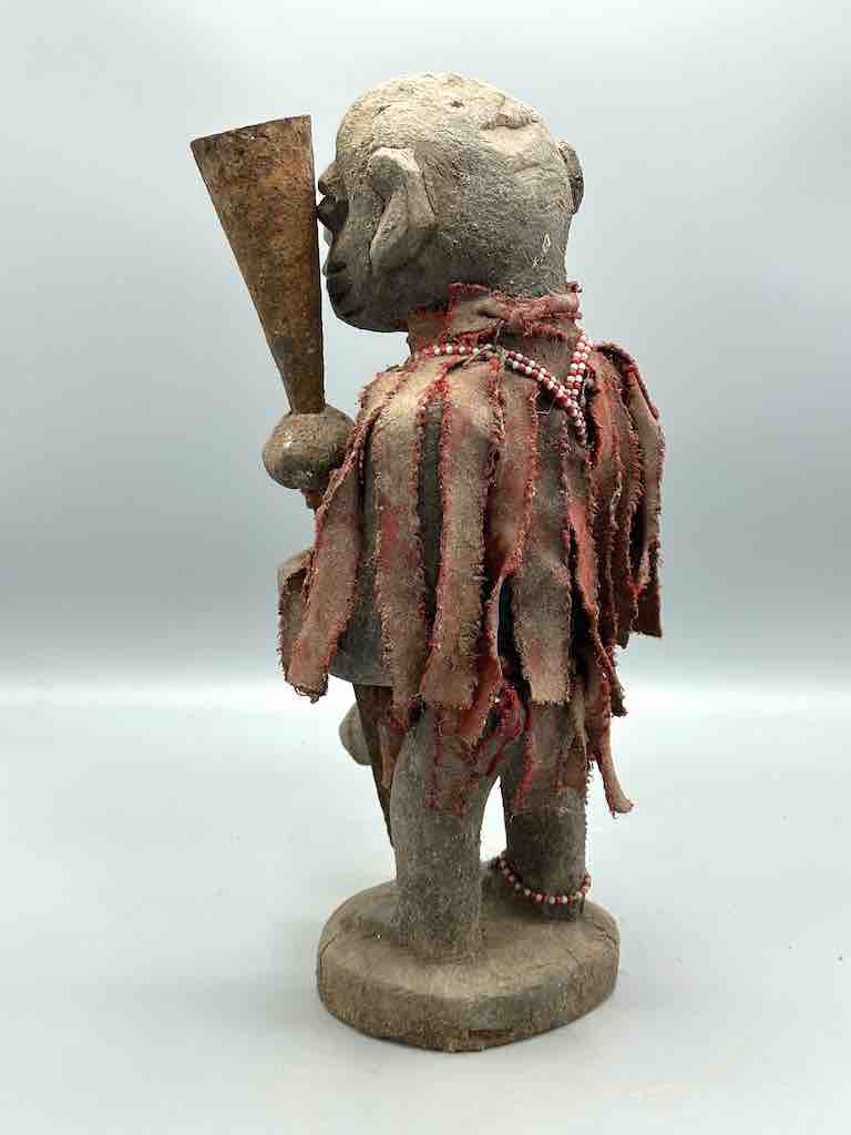 Vintage Fon Standing Man Large Penis Holding Gong Fetish Statue | 15" - Benin