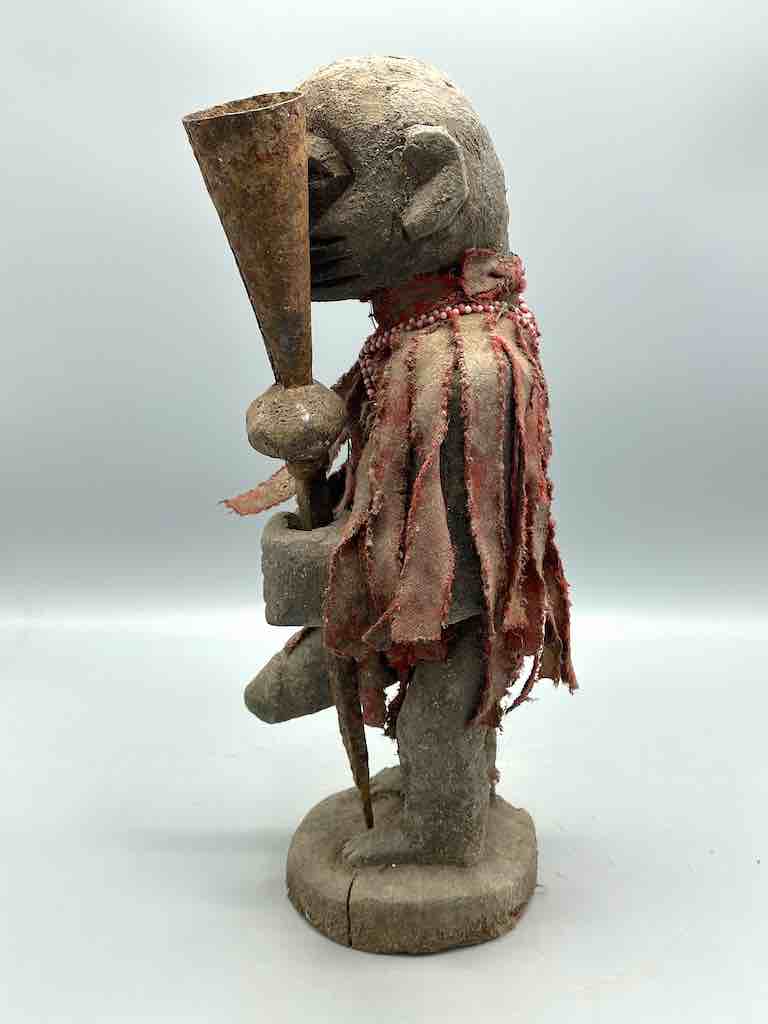 Vintage Fon Standing Man Large Penis Holding Gong Fetish Statue | 15" - Benin