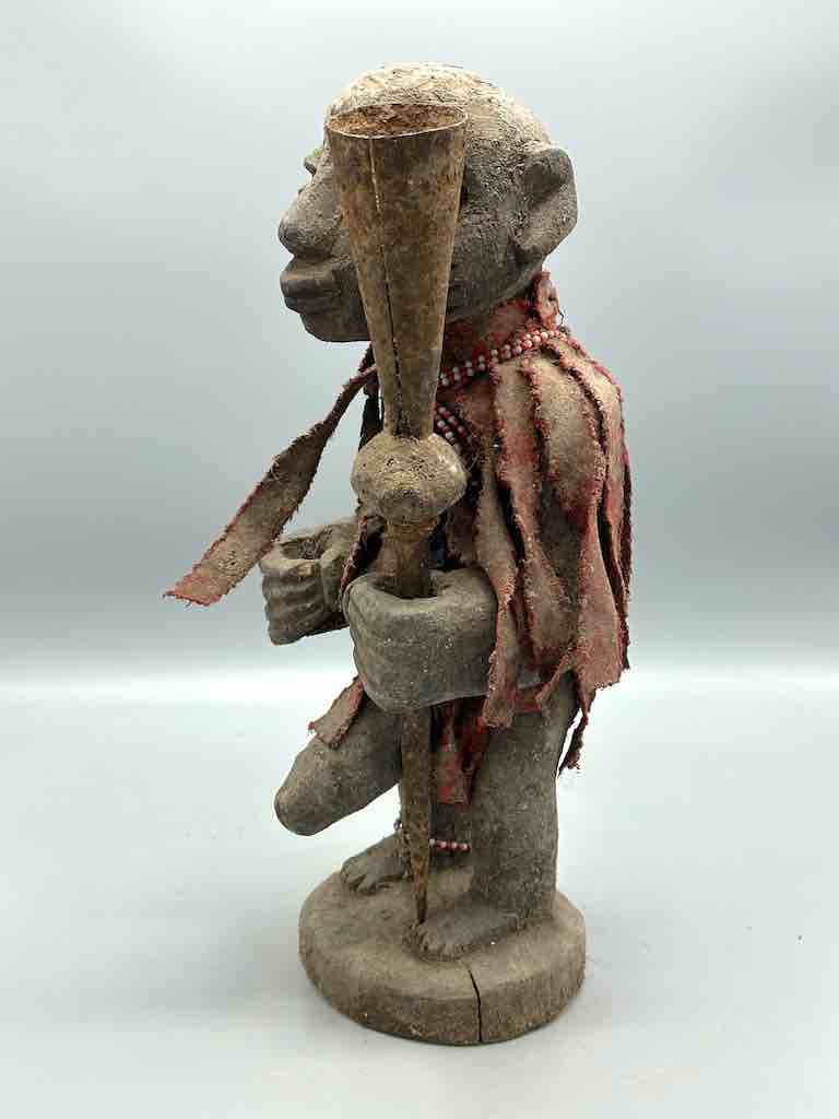 Vintage Fon Standing Man Large Penis Holding Gong Fetish Statue | 15" - Benin