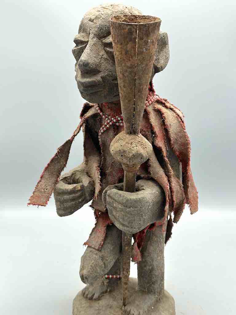 Vintage Fon Standing Man Large Penis Holding Gong Fetish Statue | 15" - Benin