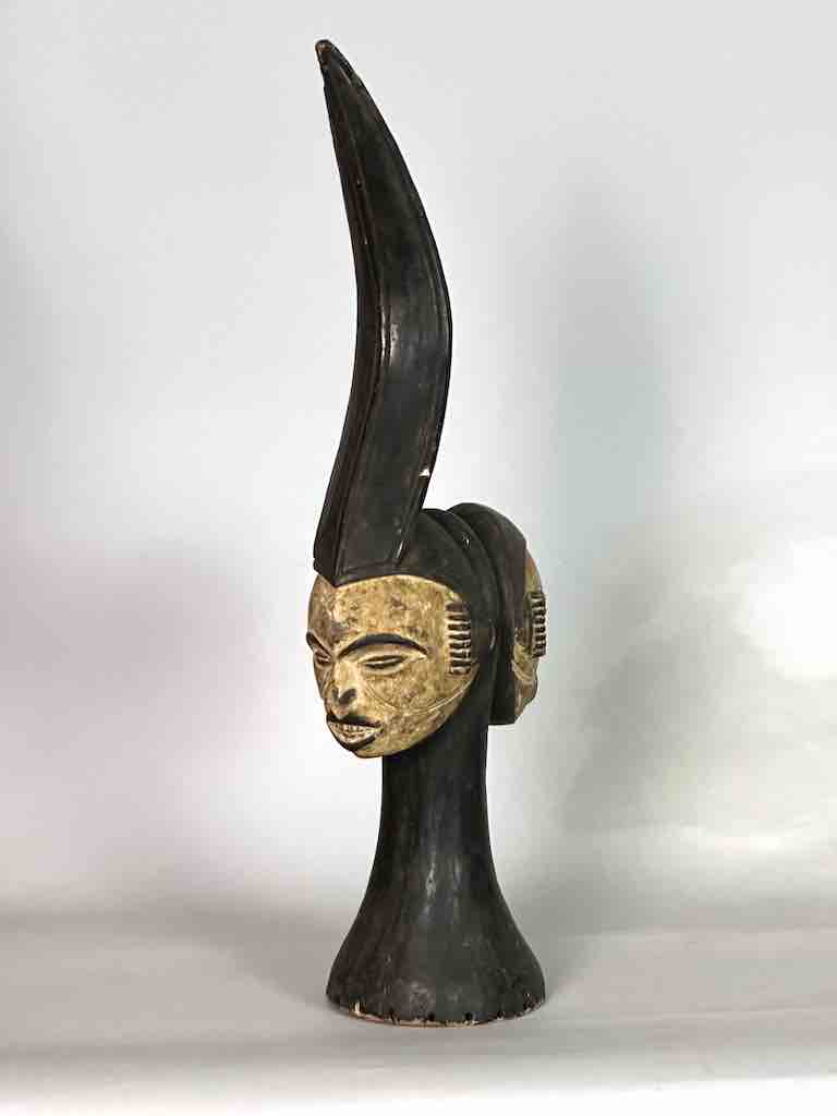 Vintage Igbo Janus Heads Dance Crest Statue | 24" - Nigeria