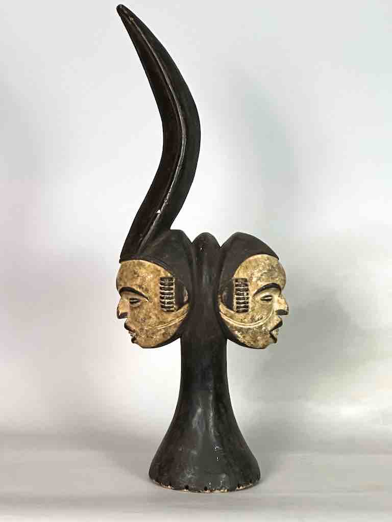 Vintage Igbo Janus Heads Dance Crest Statue | 24" - Nigeria