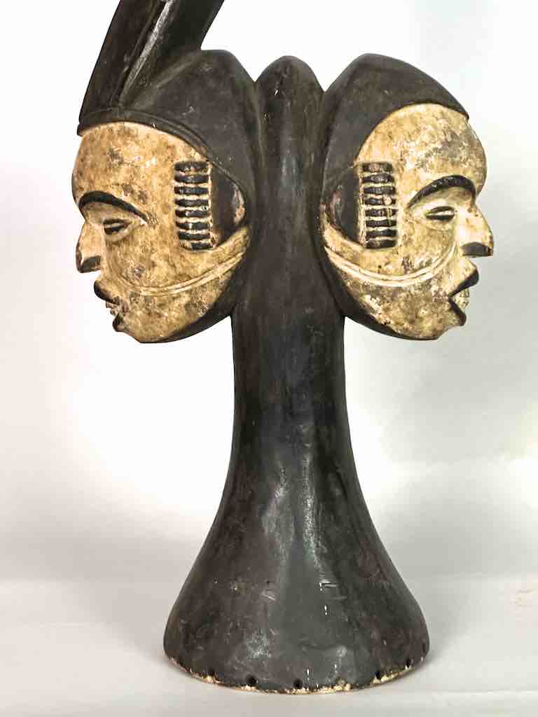 Vintage Igbo Janus Heads Dance Crest Statue | 24" - Nigeria