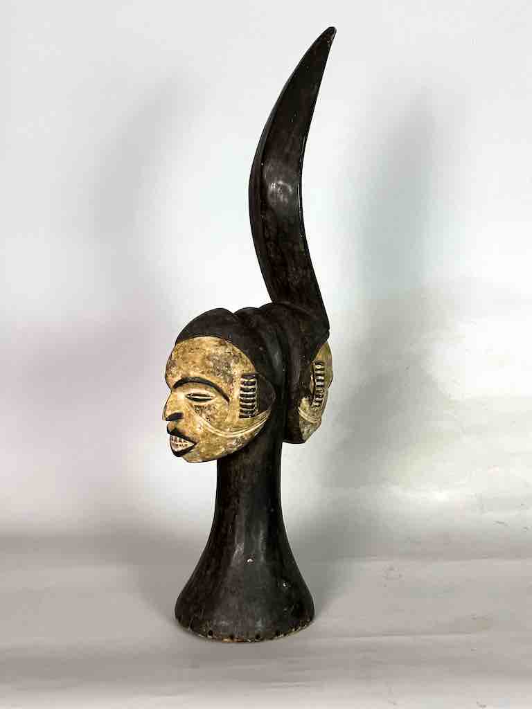 Vintage Igbo Janus Heads Dance Crest Statue | 24" - Nigeria