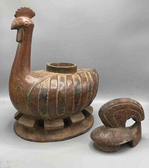 Large Wooden Chicken Motif Ritual Container | Ivory Coast, Africa