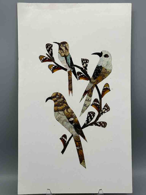 Three Tropical Birds Design Real Butterfly Wing Frameable Art - Central African Republic