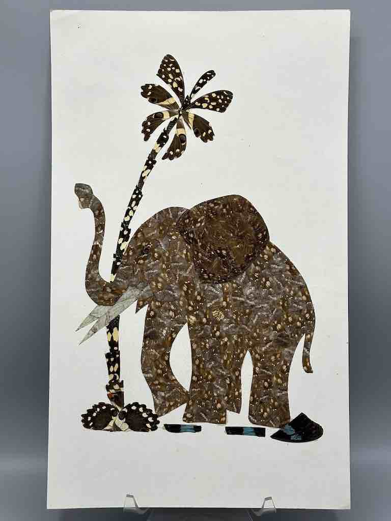 Elephant Design Real Butterfly Wing Frameable Art - Central African Republic