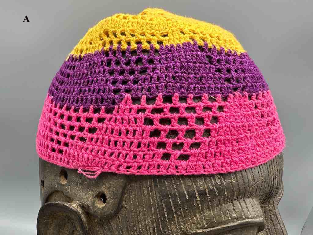 3-color 100% cotton crocheted kufi African men's hat