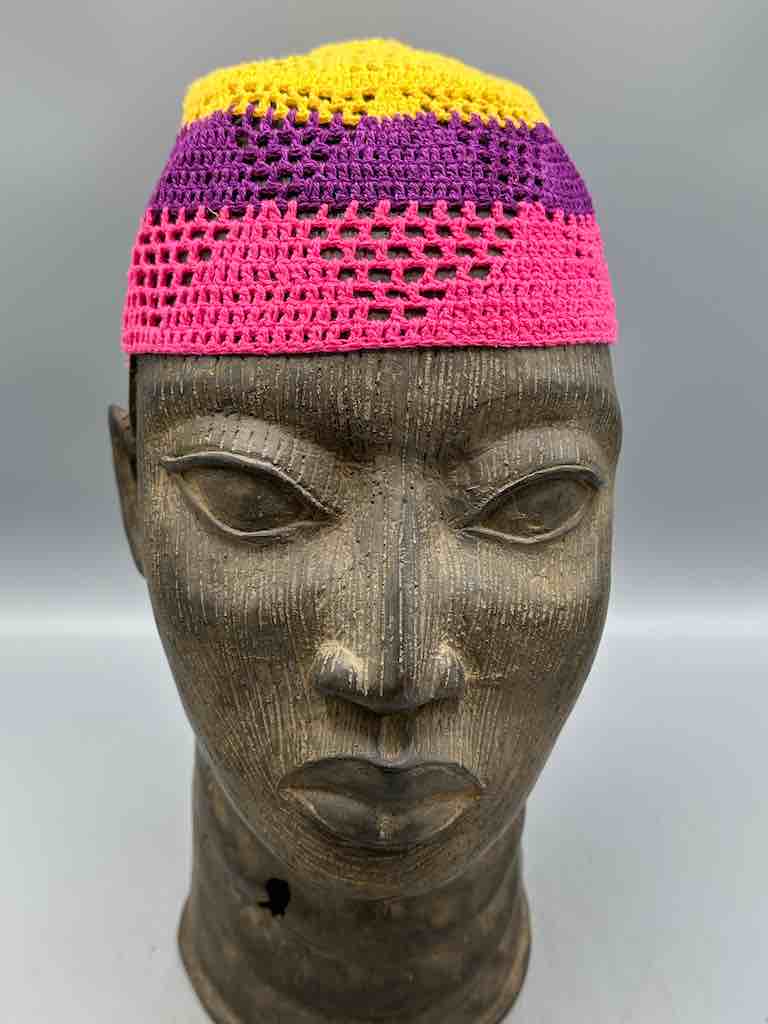 3-color 100% cotton crocheted kufi African men's hat