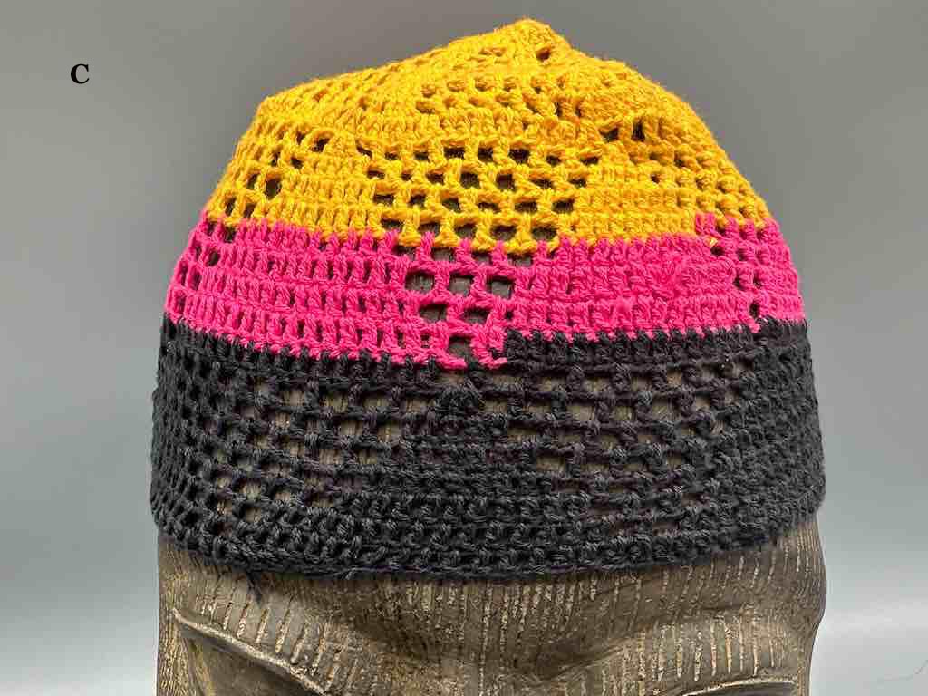 3-color 100% cotton crocheted kufi African men's hat