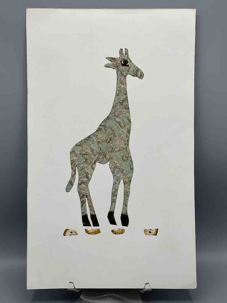 Green Giraffe Design Real Butterfly Wing Frameable Art - Central African Republic