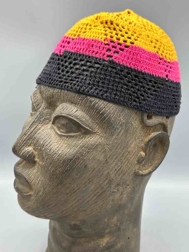 3-color 100% cotton crocheted kufi African men's hat