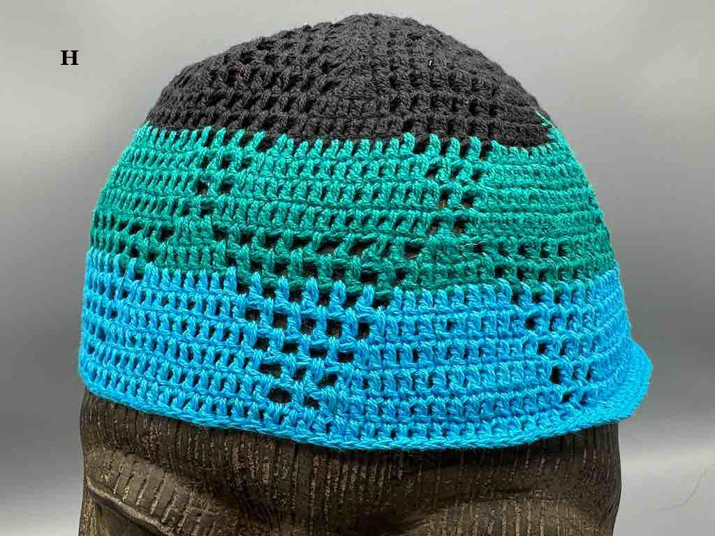 3-color 100% cotton crocheted kufi African men's hat