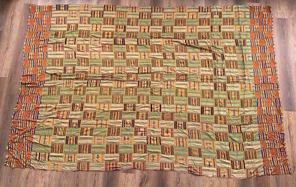 Largest Vintage Ashanti Kente African Green Silk Men's Textile | 122 x 82"