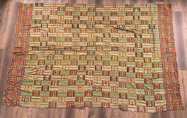 Largest Vintage Ashanti Kente African Green Silk Men's Textile | 122 x 82"