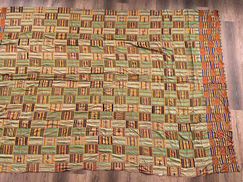 Largest Vintage Ashanti Kente African Green Silk Men's Textile | 122 x 82"