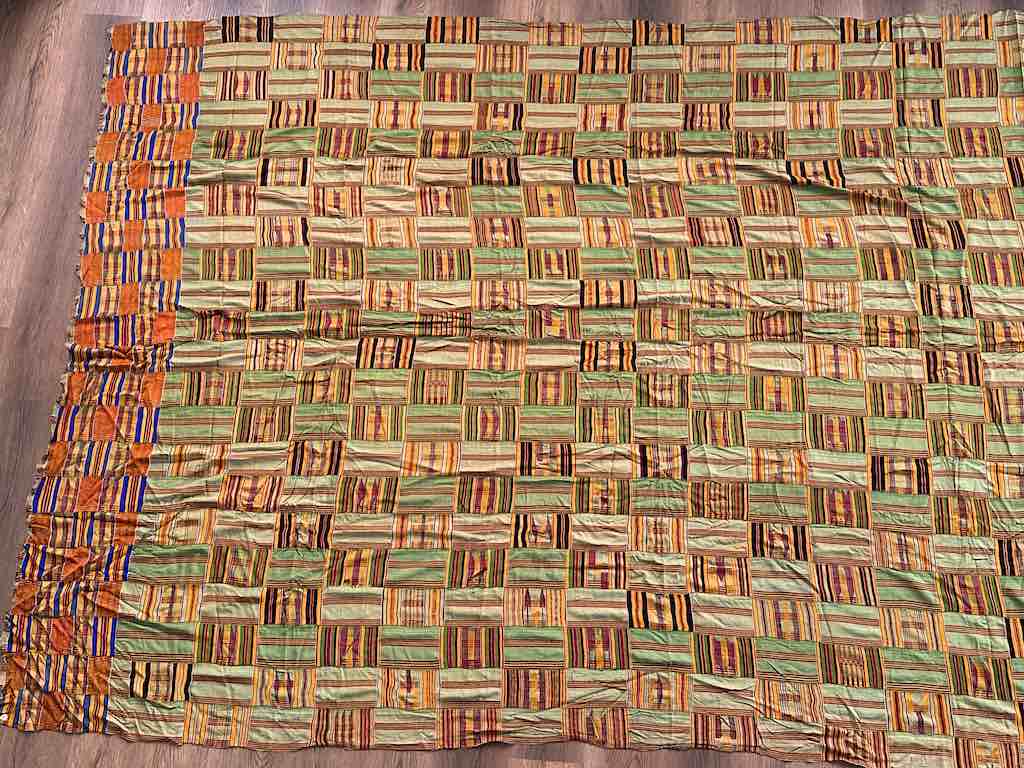 Largest Vintage Ashanti Kente African Green Silk Men's Textile | 122 x 82"