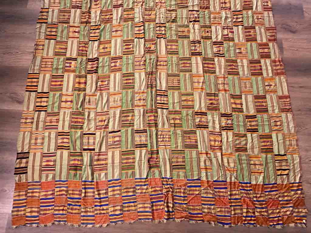 Largest Vintage Ashanti Kente African Green Silk Men's Textile | 122 x 82"