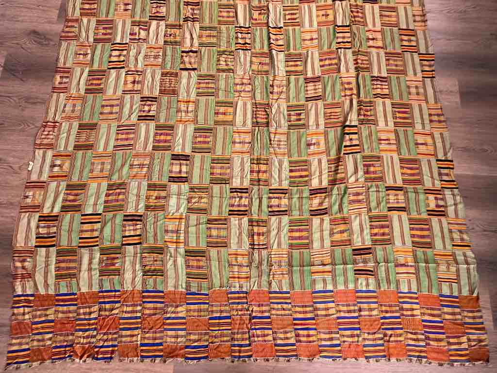 Largest Vintage Ashanti Kente African Green Silk Men's Textile | 122 x 82"