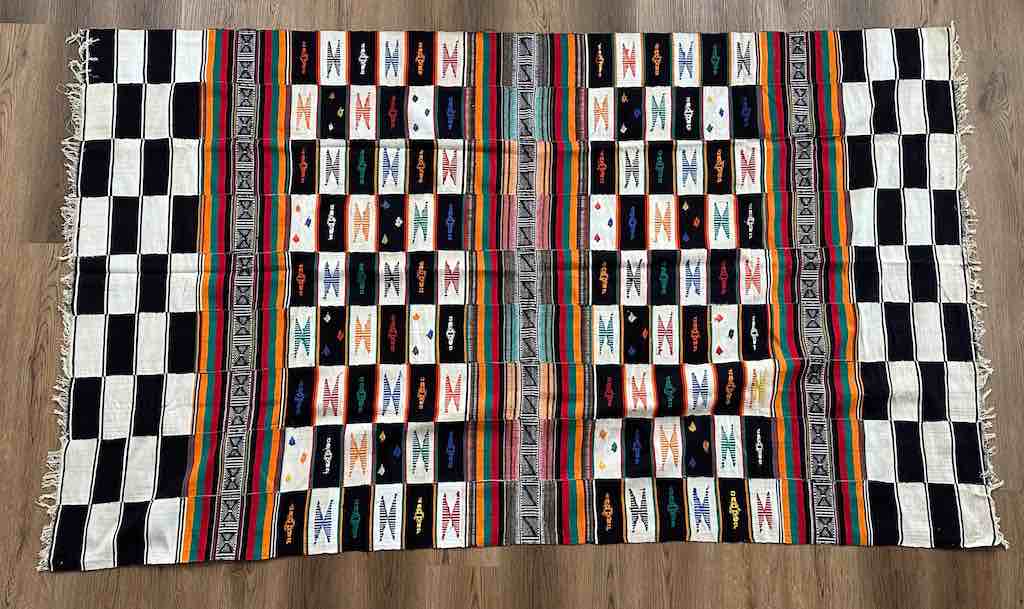 XL Black & White Fulani African Cotton Textile | 124 x 56"