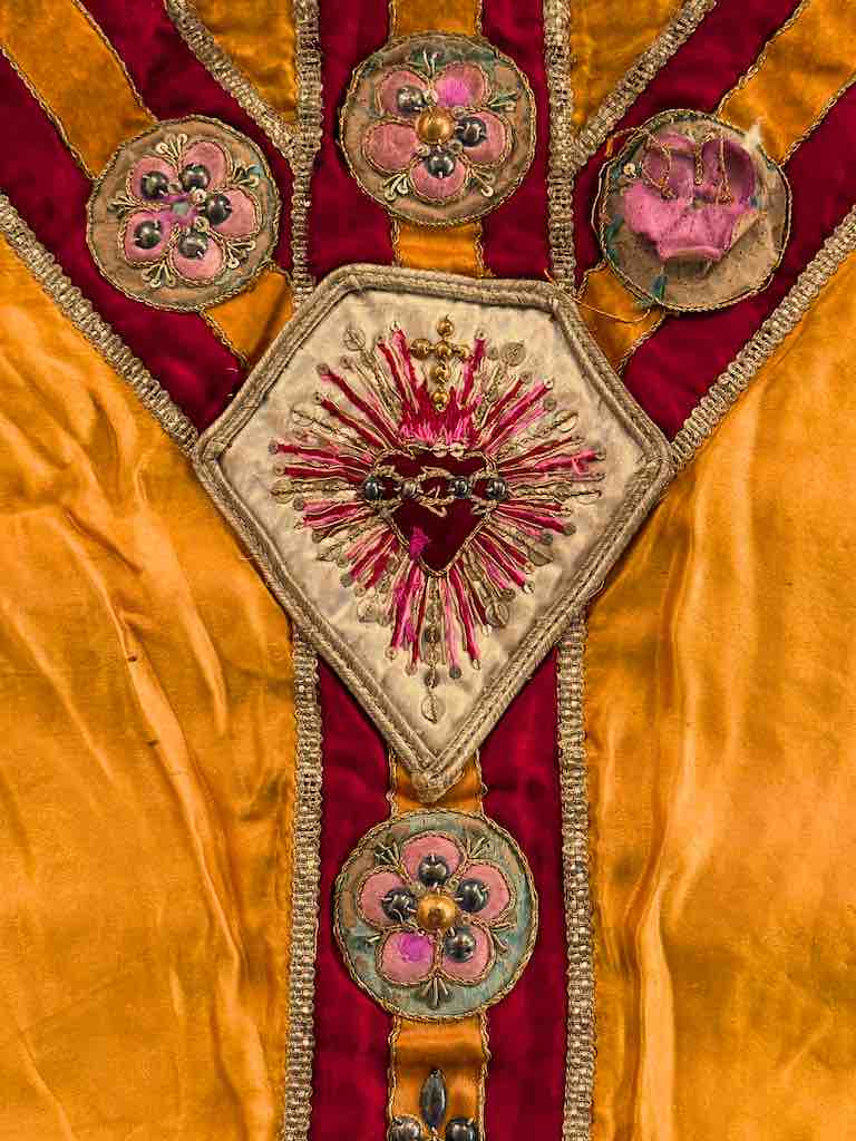 Antique Vietnamese Catholic IHS Design Authentic Ecclesiastical Cloth Altar Textile