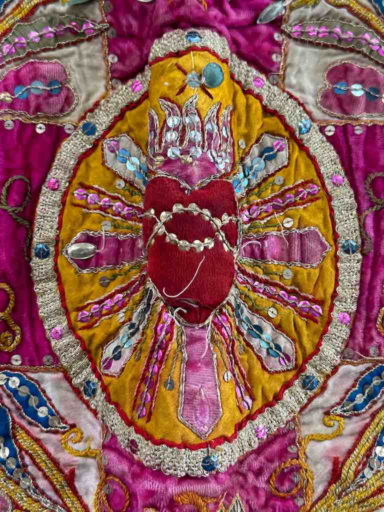 Antique Vietnamese Catholic Flaming Heart Cross Design Authentic Ecclesiastical Cloth Altar Textile