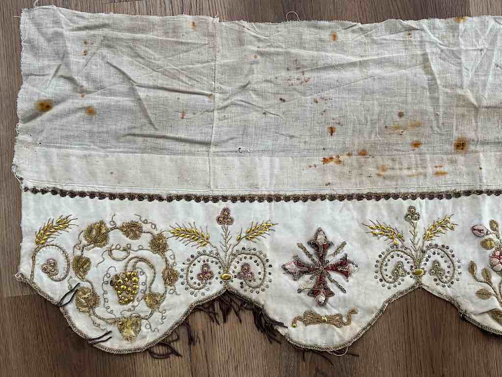 Antique Vietnamese Catholic Sacred Hearts Maltese Crosses Design Authentic Ecclesiastical Cloth Altar Textile