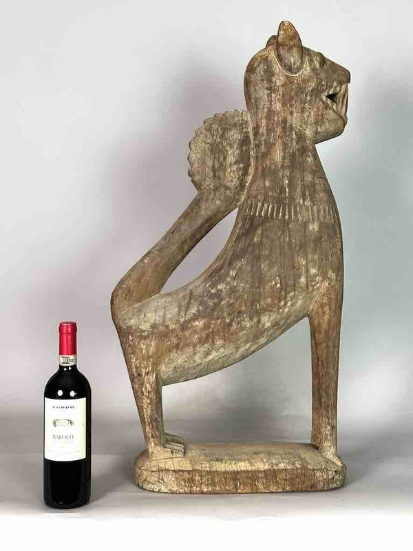 Very Large Vintage Wooden Fon Lion Figure | Benin, Africa