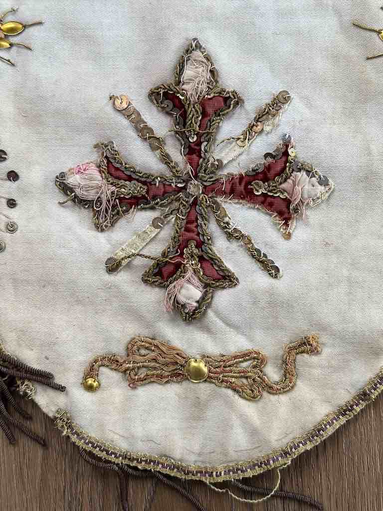 Antique Vietnamese Catholic Sacred Hearts Maltese Crosses Design Authentic Ecclesiastical Cloth Altar Textile