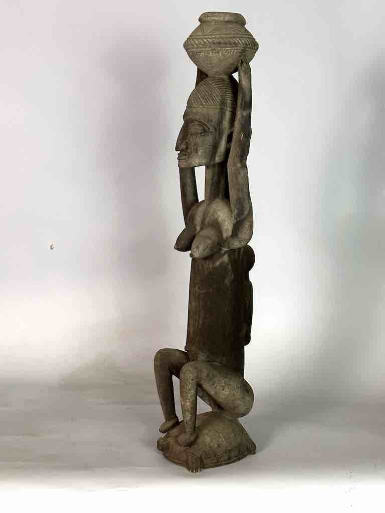 Vintage Dogon Female Seated on Turtle Fetish Statue - Mali