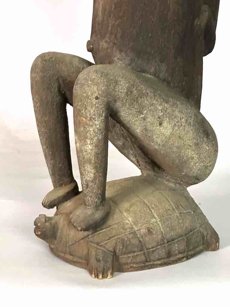 Vintage Dogon Female Seated on Turtle Fetish Statue - Mali