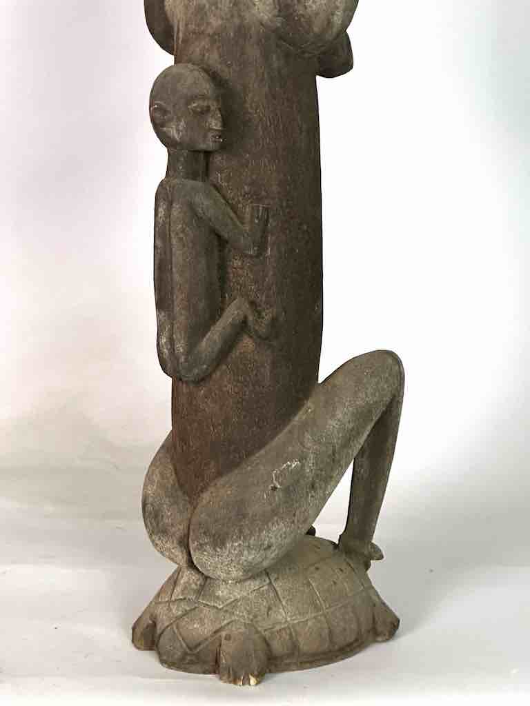 Vintage Dogon Female Seated on Turtle Fetish Statue - Mali