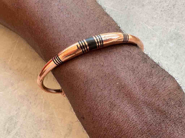 Tuareg Single Bar Multiple Stripe Inlay Copper Bracelet