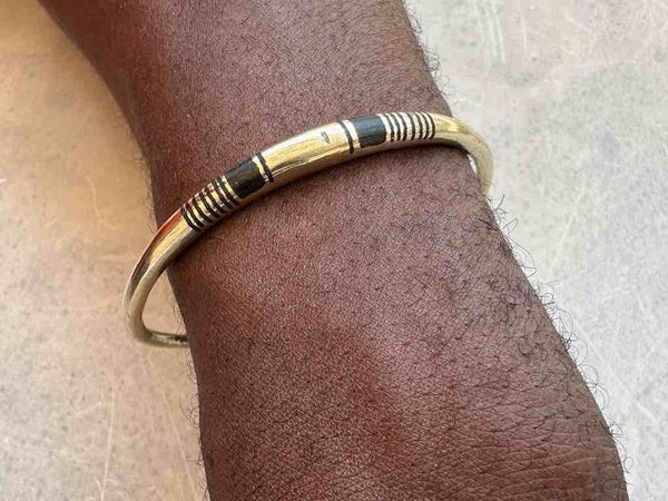 Tuareg Double Bar Multiple Stripe Inlay Brass Bracelet