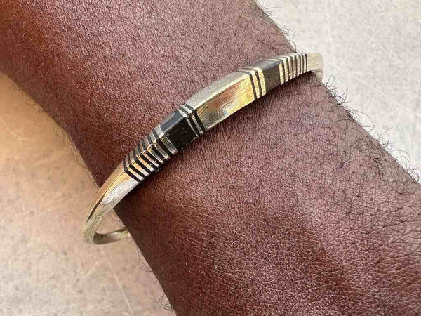 Tuareg Double Bar Multiple Stripe Inlay Squared Brass Bracelet