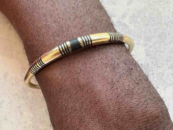 Tuareg Single Star Multiple Stripe Inlay Brass Bracelet