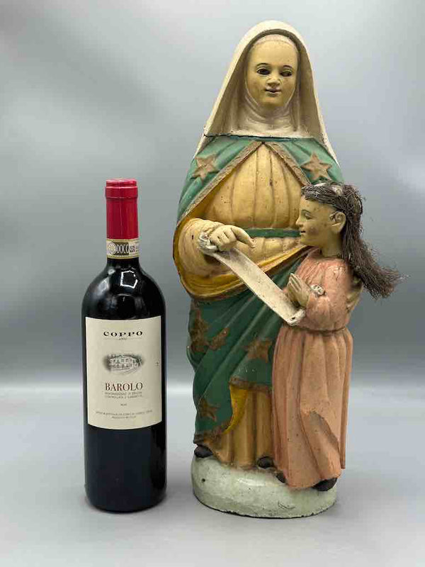 Antique Vietnamese Catholic Saint Theresa with Young Mary Figure