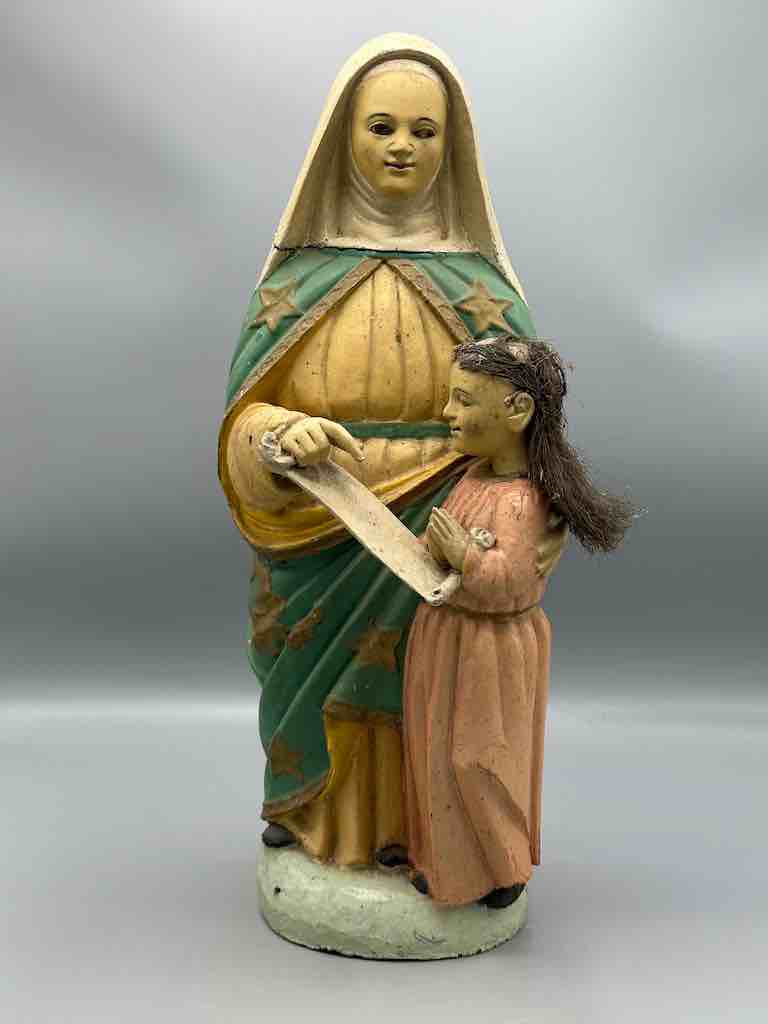 Antique Vietnamese Catholic Saint Theresa with Young Mary Figure