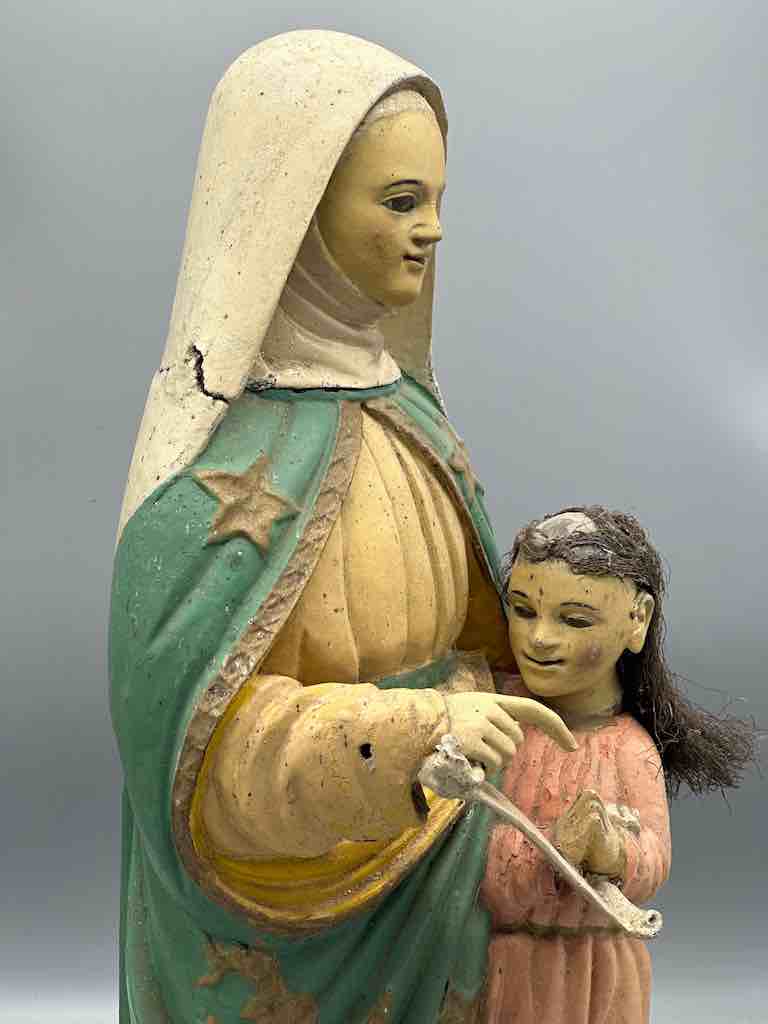 Antique Vietnamese Catholic Saint Theresa with Young Mary Figure