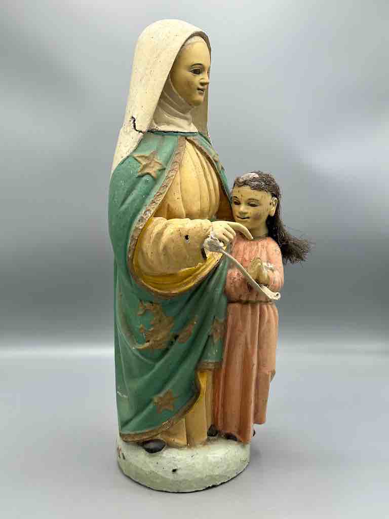 Antique Vietnamese Catholic Saint Theresa with Young Mary Figure