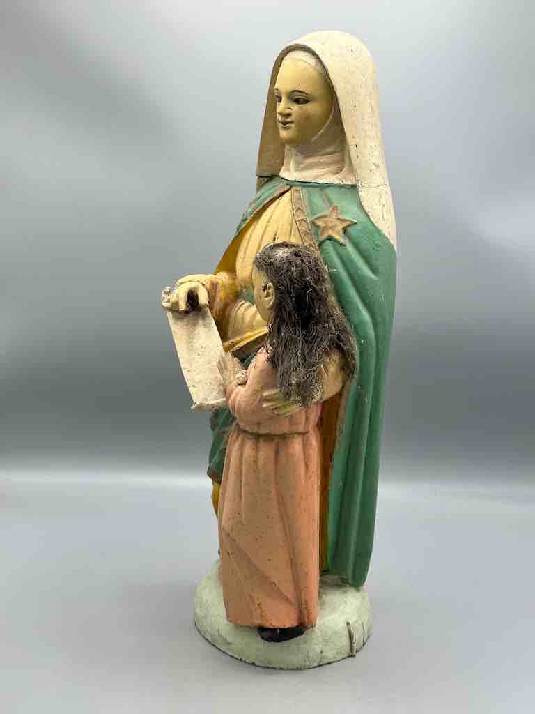 Antique Vietnamese Catholic Saint Theresa with Young Mary Figure