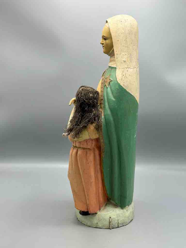 Antique Vietnamese Catholic Saint Theresa with Young Mary Figure