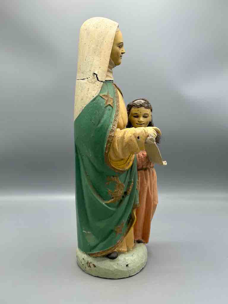 Antique Vietnamese Catholic Saint Theresa with Young Mary Figure