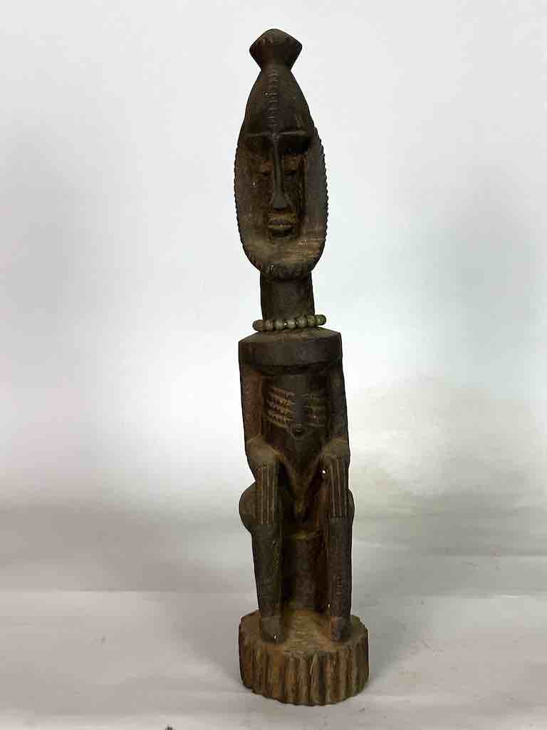 Vintage Seated Bearded Dogon Male Statue - Mali