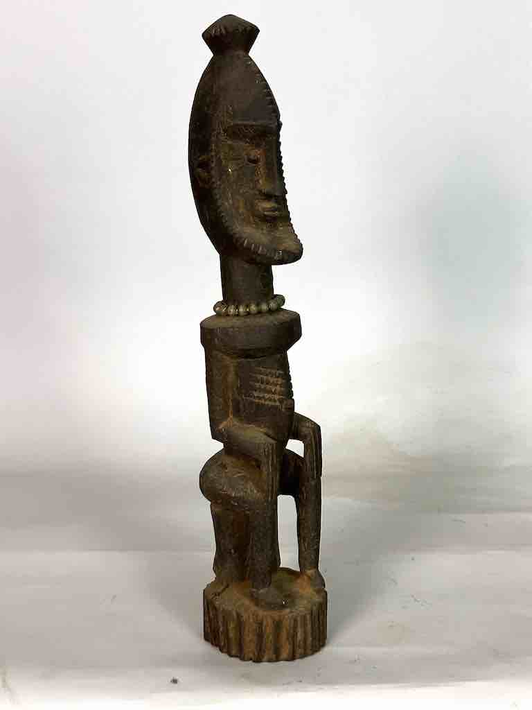 Vintage Seated Bearded Dogon Male Statue - Mali