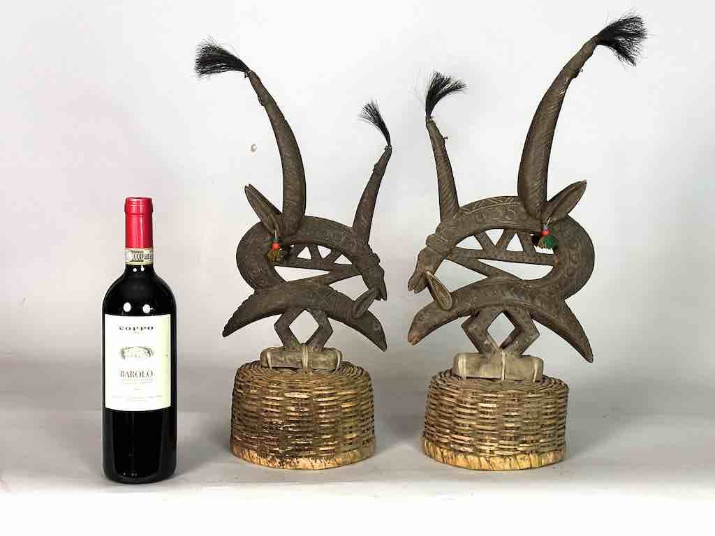 Extraordinary Bamana "Chiawara" Sogununkhun Fertility Headdress Pair Statues